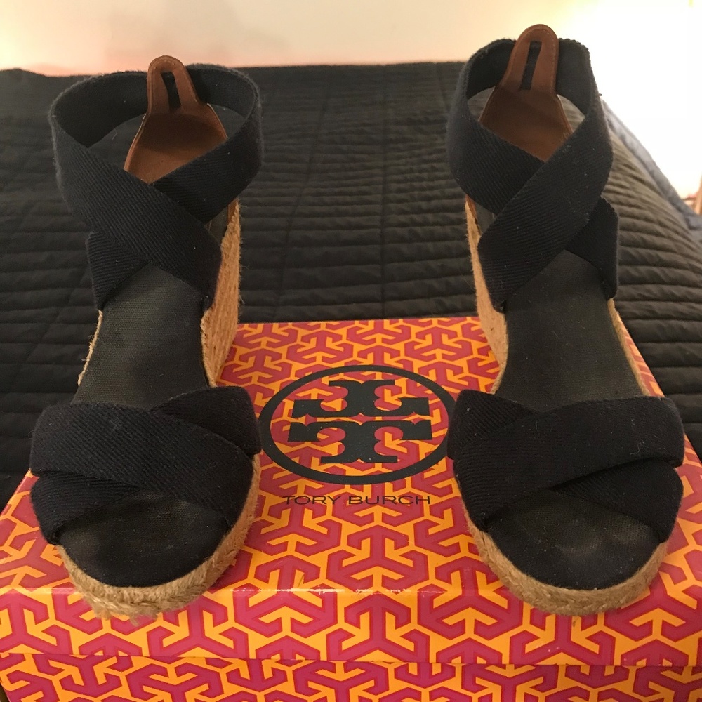 Tory Burch 'Natanya' Canvas Peep Toe Wedge Sandals
